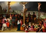 Kreuzgruppe auf Golgatha mit Grosser Menschenansammlung by Louis de Caullery, oil on panel, offered Apr 2016