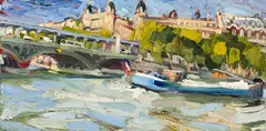 Boat Turning on the Seine by Edward Beale, oil on board, sold Aug 2020