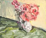 Roses in White Jug by Edward Beale, oil on board, sold Aug 2020