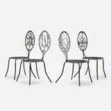 Sculptural chairs, set of four by Tibor Timar, 1995, steel, stained oak, sold Aug 2022