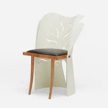 Steltman chair by Borek Sipek, 1994, lacquered plywood, cherry, leather, sold Aug 2022
