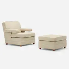 Lounge chair and ottoman by Modern, c. 1950, upholstery, walnut, sold Aug 2022
