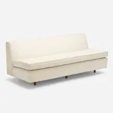 Sofa by Harvey Probber, c. 1965, upholstery, oak, sold Aug 2022
