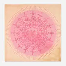 Wall hanging by Tom Tru Corp., c. 1965, screenprinted cotton, sold Aug 2022