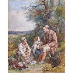 Father and Son Hunting by James Hardy, 1867, watercolor, sold Jun 2024
