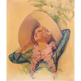 Lady in Hat by Irving Sinclair, 1934, oil on canvas, sold Jun 2024