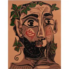 Homme Barbu Couronne de Feuillage by Pablo Picasso, 1963, linocut, sold Jun 2024