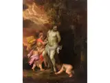 Der Heilige Sebastian Umsorgt von Engeln by Lorenzo de Neter, oil on panel, sold Sep 2025