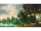 Elegantes Paar an Einem Seeufer by Lucas van Uden, oil on panel, offered Sep 2023