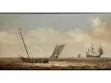 Kleines Boot mit Fischern auf Hoher See, die Ihre Netze Einholen by Pieter Mulier d. Ä., oil on panel, sold Sep 2020