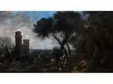 Küstenstück mit Festung by Salvator Rosa, oil on canvas, sold Jun 2025