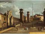 Ansicht der Türme des Arsenals in Venedig by Francesco Tironi, oil on canvas, sold Sep 2023