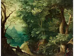 Waldlandschaft mit Betender Heiliger by Paul Bril, oil on copper, offered Mar 2025