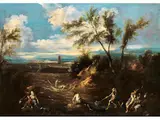 Flusslandschaft mit Fischern by Antonio Francesco Peruzzini, oil on canvas, sold Sep 2021
