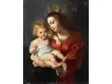 Die Gekrönte Maria mit dem Jesuskind by Erasmus Quellinus d. J., oil on panel, sold Dec 2024