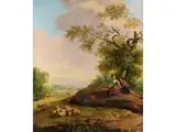Weite Landschaft mit Verliebtem Schäferpaar by Jean-Baptiste Huet d. Ä., oil on canvas, offered Sep 2020