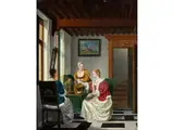 Interieur mit Drei Damen und Einem Papagei by Pieter de Hooch, oil on panel, sold Sep 2024