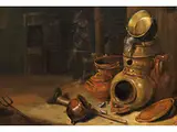 Stallinterieur mit Stillleben by Barent Cornelisz, oil on panel, offered Dec 2024