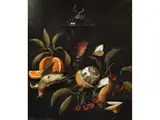 Stillleben mit Weinglas, Aufgeschnittener Orange, Angeschälter Zitrone und Erlegtem Vogel by Martinus Nellius, oil on panel, offered Mar 2024