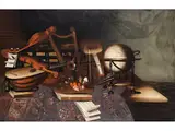 Stillleben mit Musikinstrumenten und Globus by Bartolomeo Bettera, oil on canvas, offered Mar 2025