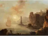 Hafenlandschaft bei Sonnenuntergang by Francesco Fidanza, oil on canvas, sold Jun 2023