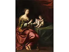 Singende Junge Frau, Wohl die Heilige Cäcilia, mit Putto by Domenichino, oil on canvas, offered Dec 2024