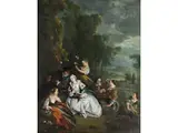 Elegante Gesellschaft in Parklandschaft by Peter Jacob Horemans, oil on canvas, sold Jun 2025