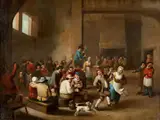 Ländliche Festversammlung in Einem Wirtshaussaal by Matheus van Helmont, oil on copper, offered Jun 2022