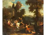 Flusslandschaft mit Nymphen in Einem Boot by Gerard de Lairesse, oil on canvas, sold Mar 2024