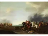 Eine Kavallerie-schlachtenszene by Jan Jansz. van der Stoffe, oil on panel, offered Mar 2022