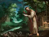 Der Heilige Antonius als Einsiedler vor Seiner Klause im Gebet by Paul Bril, oil on copper, offered Dec 2018