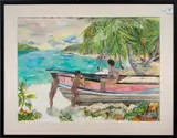 Children Playing on the Beach by Eileen Seitz, 1981, watercolor, sold Jun 2024