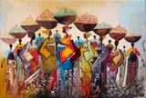 Untitled (Women Hawkers) by Bayo Ogundele, 2002, oil on canvas, sold Jun 2024