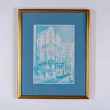 Offset on Paper by Istiklal Avenue, A blue-hued offset on paper after a watercolor painting by T, sold Dec 2024