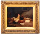 Ducks and Hens in a Barn by Arthur Jackson, Oil on Board, sold Sep 2025