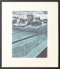 The Swimmer by Emily Trueblood, 2000, Linocut in Colors, sold Sep 2025