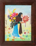 Woman with Flowers by Marcial Camilo Ayala, 1981, Oil on Masonite, sold Sep 2025