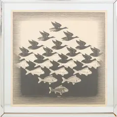 Sky and Water I by M. C. Escher, Woodcut, sold Sep 2025