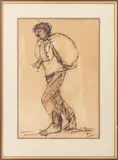 Man Carrying Sack by Daniel Levy, 1967, Watercolor on Paper, sold Sep 2025