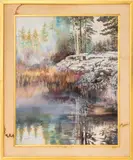 Alpine Forest Stream Landscape Scene by Anne Washington Blogett, 1985, Oil on Canvas, sold Sep 2025