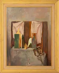 Still Life Scene with Bottles by Samuel Bak, Oil on Canvas, sold Oct 2025