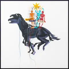 Ecstasy Skeletons on a Horse by Lesley Dill, Mixed Media Collage, sold Oct 2025