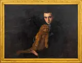 Portrait of Erte with Misha by Mary Eristoff-Kazak, 1915, Oil on Canvas, sold Oct 2025