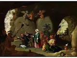 Die Versuchung des Heiligen Antonius by Matheus van Helmont, oil on panel, sold Sep 2019