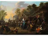Holländisches Volksfest im Freien Zwischen Alten Gebäuden by Bernardus van Schijndel, oil on canvas, sold Jul 2015