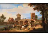 Italienisierte Flusslandschaft mit Blick auf die Ponte Lucano und das Grab der Plautii bei Tivoli by Mathys Schoevaerdts, oil, sold Jul 2015