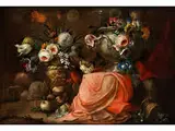 Blumenstillleben mit Henkelvase und Prunkvase by Michele Antonio Rapous, oil on canvas, offered Dec 2018