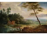 Hügelige Landschaft mit Gehöften Zwischen Bäumen und Figurenstaffage by Lucas van Uhden, oil, offered Mar 2015