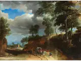 Baumlandschaft mit Fuhrwerk auf Einem Hohlweg by Lodewyck de Vadder, oil on panel, offered Sep 2019