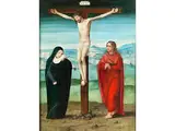 Christus am Kreuz mit Assistenzfiguren by Marcellus Coffermans, oil, offered Sep 2018